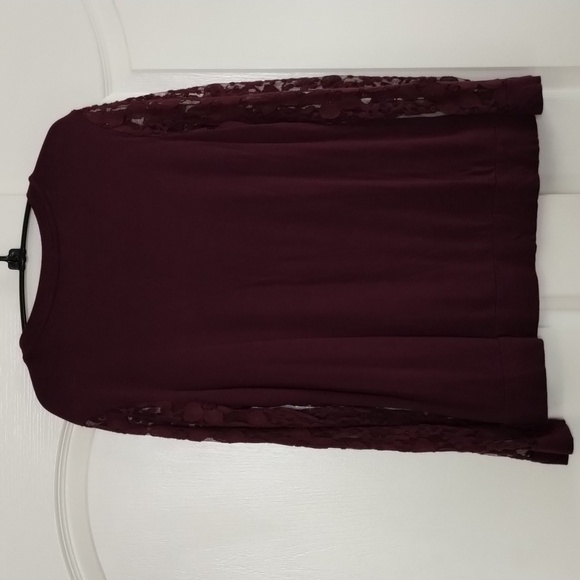 Adrianna Papell burgundy lace over blouse stretch size medium long sleeve - Picture 5 of 6